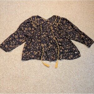 Free People Never a Dull Moment Peasant Blouse Womens Small Black Floral Boho